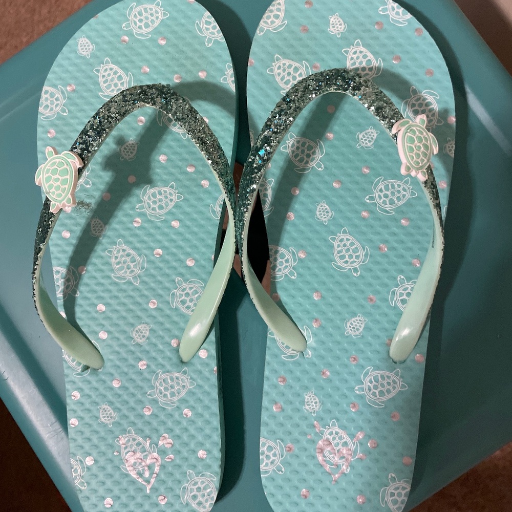 Girls justice glitter flip-flop teal size 7/8
